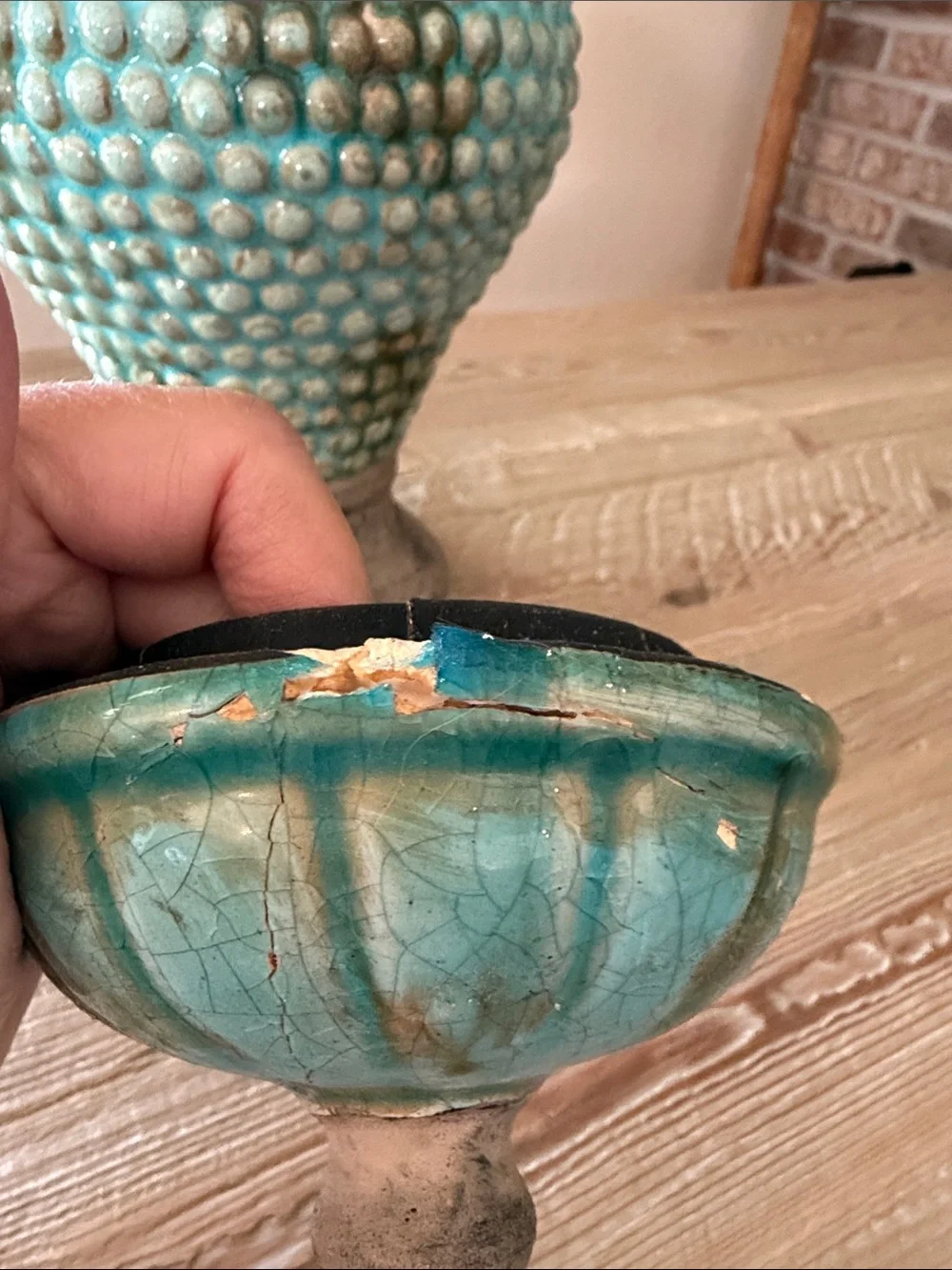 Turquoise and Brown Textured Decorative Vase